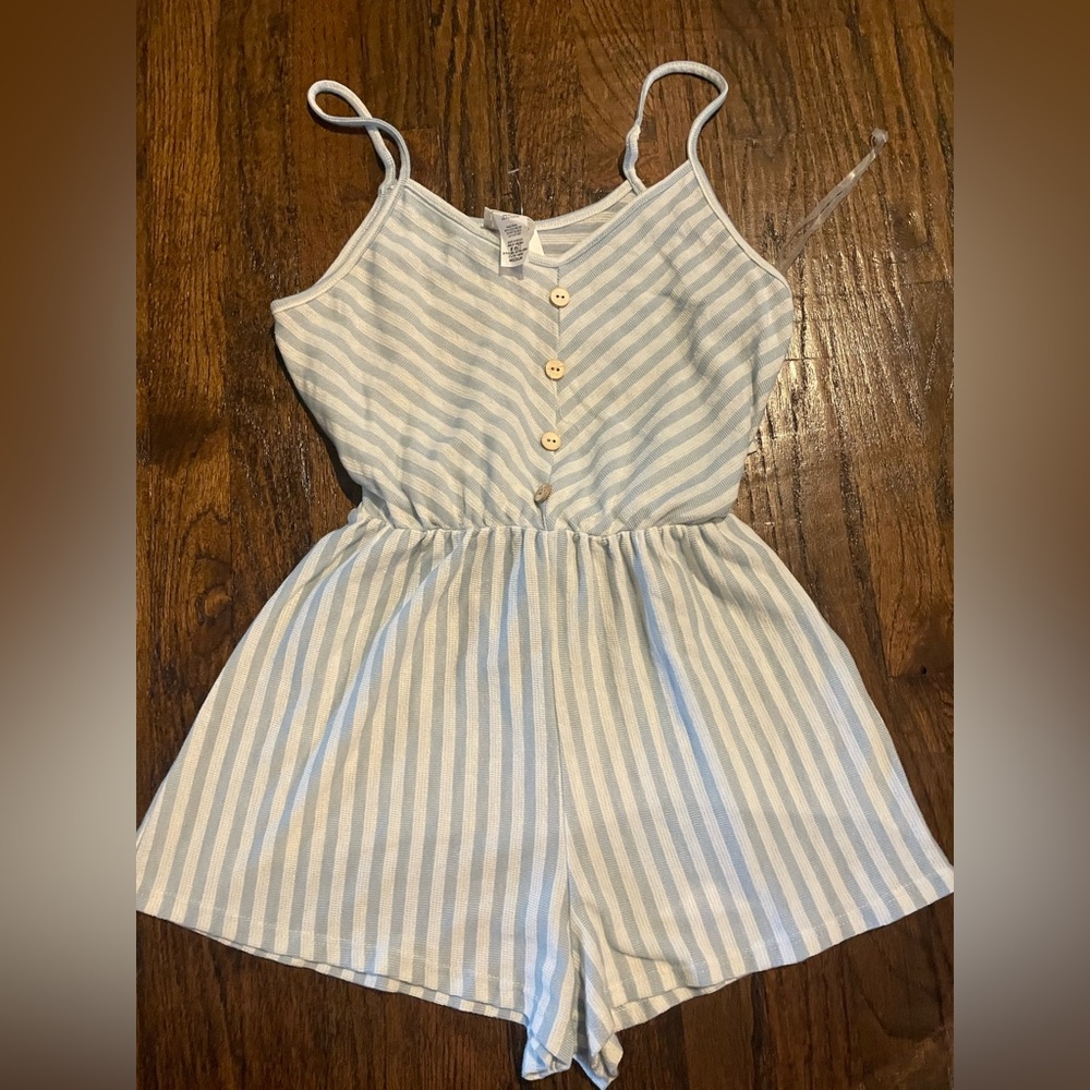 Blue and white striped romper
